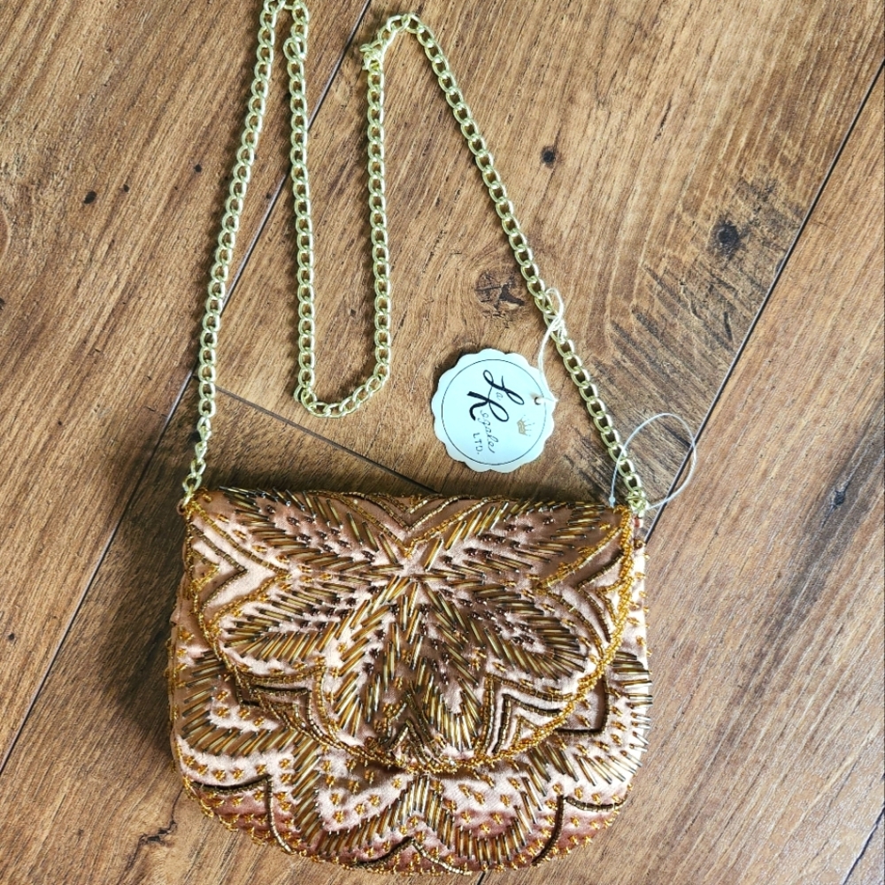 Vintage With Tags La Regale Gold and Brown Beaded Bag